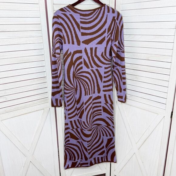 ASOS Abstract Swirl Print Knit Midi Sweater Sheath Dress Purple Brown 8 - Picture 10 of 14